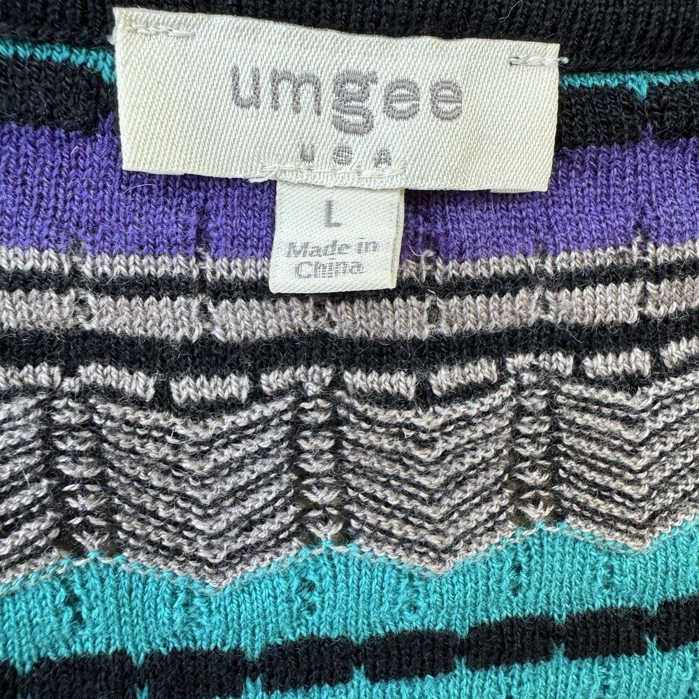 Umgee Knit Dress Tunic Sweater Sz L Multicolor Stripes Long Sleeves Hippie Boho - Picture 7 of 7